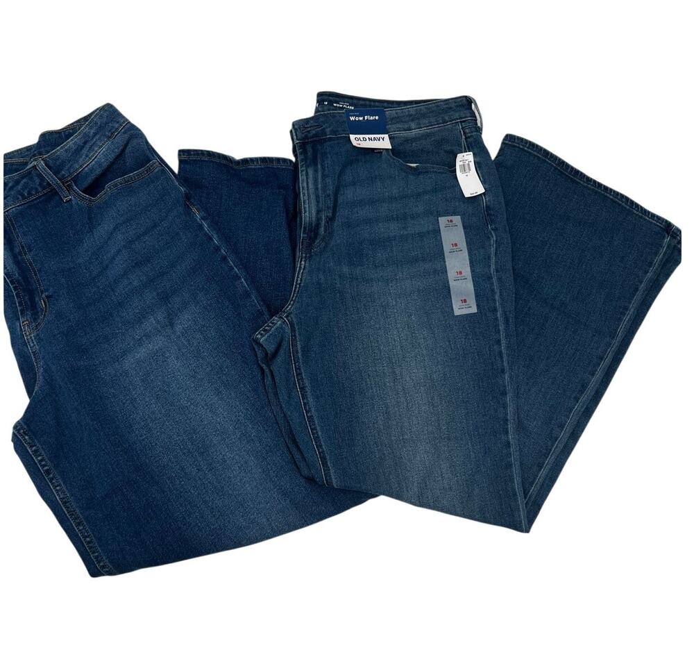 Old navy bundle / lot (2) plus size 18 jeans wow flare & wow wide leg dark wash